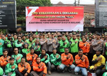 Polresta Malang Kota Gelar Apel Kebangsaan dan Deklarasi bersama Pengemudi Ojek Online Kota Malang