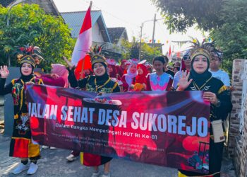 Semarak HUT Ke -81 RI Ratusan Warga Sukorejo Bungah Ikuti Jalan Sehat