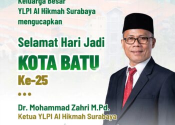 Muhammad Zahri M.pd Ketua YLPI Al Hikmah Surabaya mengucapkan selamat HUT kota Batu ke 25